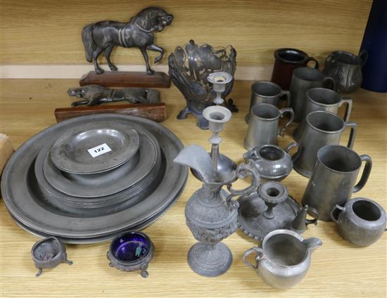 A collection of pewter wares